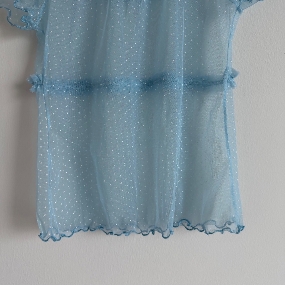 Vintage Y2K Victoria's Secret Blue Polka Dot Mesh Top Size Small - Picture 9 of 10